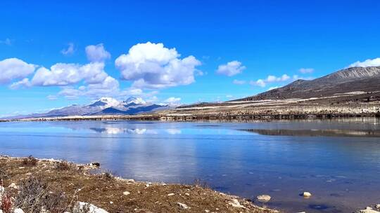 高原枯黄草原湖泊雪山延时1