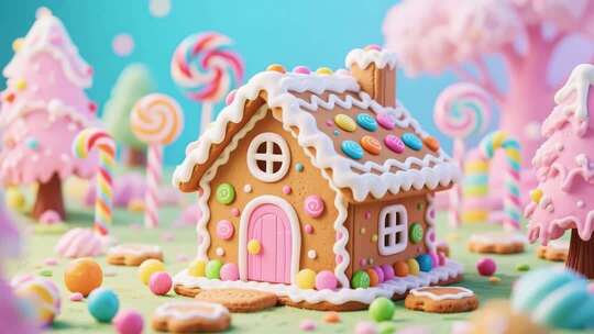 糖果装饰的姜饼屋场景