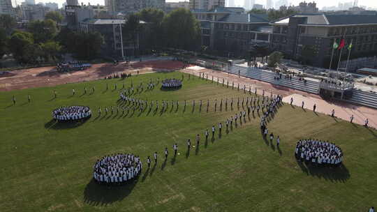 航拍湖北省武昌实验中学操场环境空镜