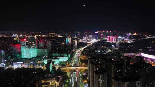 航拍四川泸州夜景泸州一环路夜景