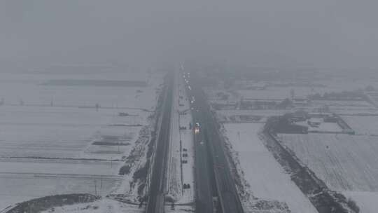 河北省石家庄市航拍道路雪景