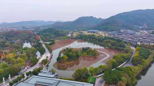 浙江绍兴会稽山景区大禹陵景区航拍越城区风视频素材模板下载