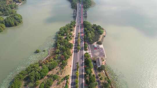 杭州湘湖景区道路航拍