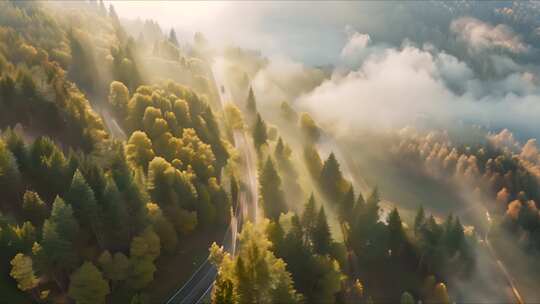 绿色森林氧吧 雾气森林 汽车广告宣传片