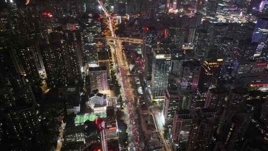 广州夜景航拍珠江新城花城广场夜晚高楼大厦