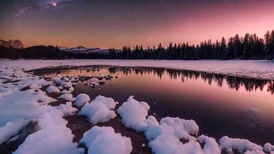 雪地湖泊星空夜景