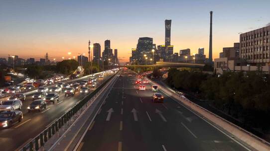 视频素材-夕阳下的北京四惠交通