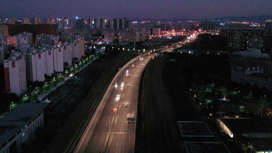 航拍昆明都市夜景交通