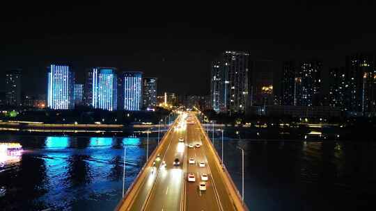 航拍福建福州闽江鳌峰大桥夜景