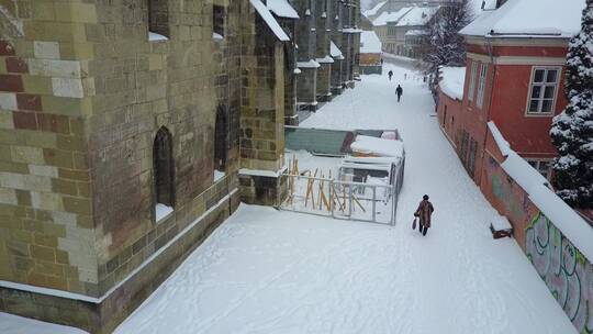 罗马尼亚布加勒斯特城市雪景