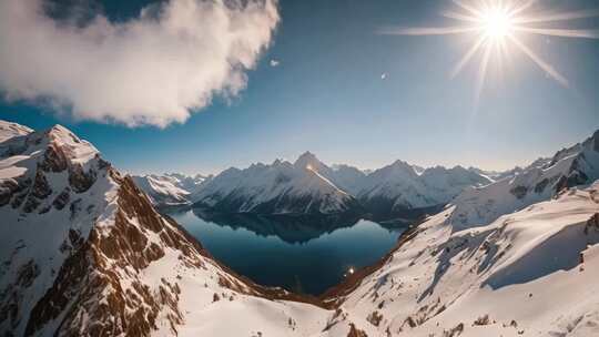 雪山湖泊全景风光