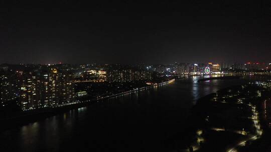 泉州晋江夜景航拍东海泰禾广场城市江滨夜景