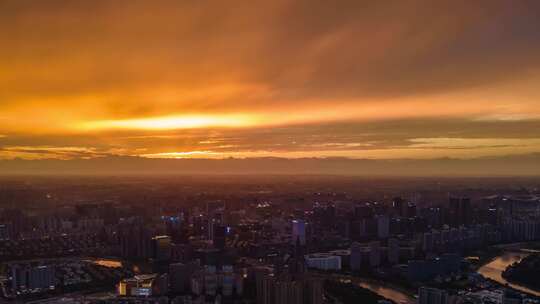 成都高新全景夕阳晚霞