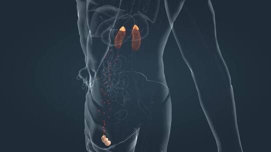 医学人体器官肾脏内分泌系统肾上腺三维动画视频素材模板下载