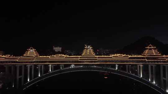 广西柳州三江侗族自治县风雨桥夜景航拍4k