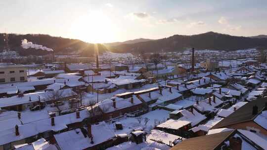 东北雪乡雪后小镇全景俯瞰