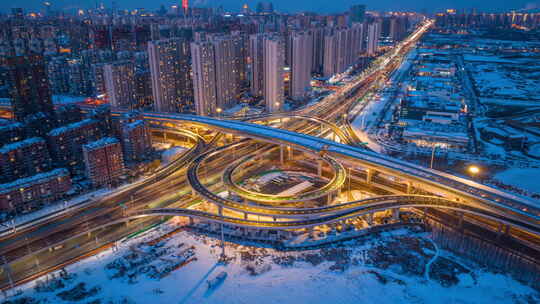 沈阳胜利南街立交桥万家灯火夜景航拍延时