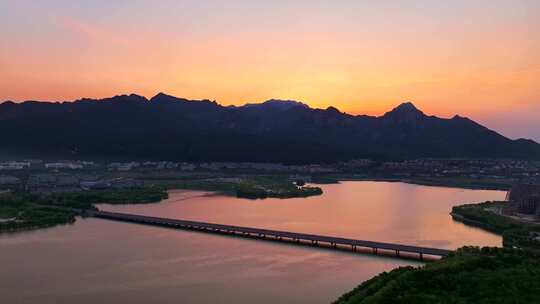 【泰安】泰山天平湖日出航拍