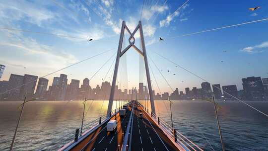 港珠澳大桥和行走的车辆