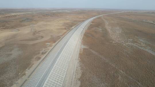 新疆环塔克拉玛干沙漠和若铁路航拍