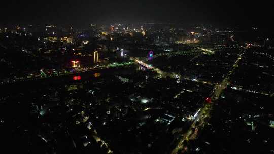 广东茂名城市夜景交通航拍