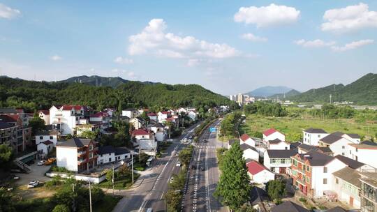 杭州建德乡镇道路和乡村风光蓝天下航拍