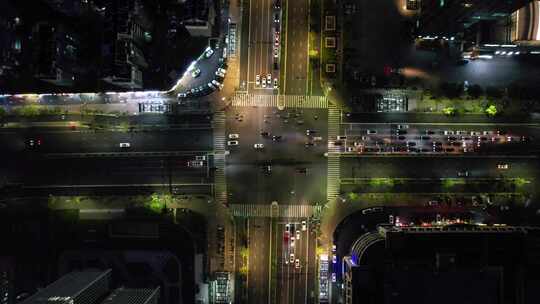 杭州滨江城市十字路口夜景车流航拍