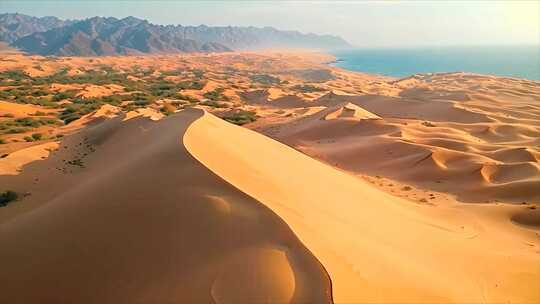 沙漠沙丘日出余晖航拍荒漠化戈壁素材原创视频素材模板下载