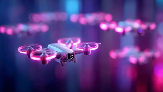 未来科技感无人机群编队飞行展示