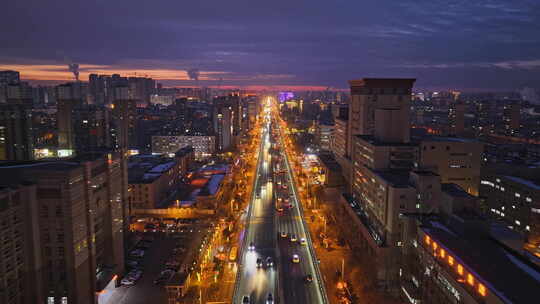 辽宁沈阳崇山路一环城市交通夜景航拍视频素材模板下载