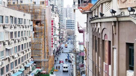 航拍上海 黄河路 苔圣园 街道