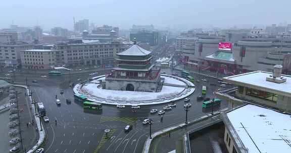 西安钟鼓楼雪景航拍合集（多视角长视频）