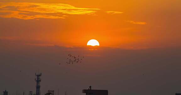 城市建筑日出日落朝阳晚霞夕阳黄昏航拍