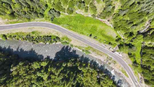 航拍俯拍峡谷道路河流