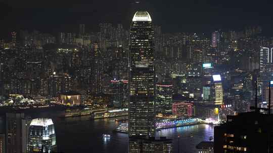 太平山顶看香港夜景晚上城市建筑夜晚风光