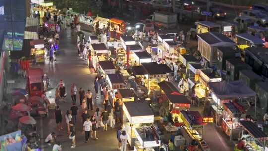 高清实拍夜市小吃街夜景人来人往