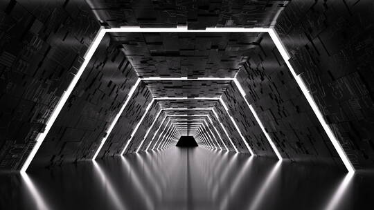 3D渲染抽象穿越几何形状灯光隧道动态视频