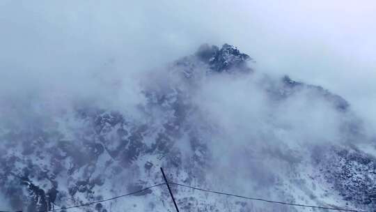 浓雾覆盖了山顶的景色