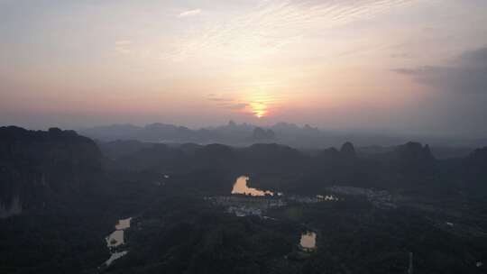 广东韶关丹霞山5A景区晚霞日落夕阳航拍