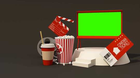 绿幕与娱乐电影观赏概念3d渲染
