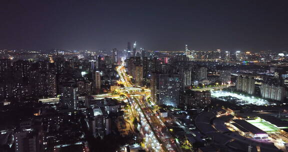 航拍广州天河城市天际线夜晚风光