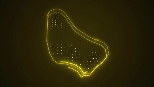 3D霓虹黄色巴巴多斯地图边界轮廓循环背景