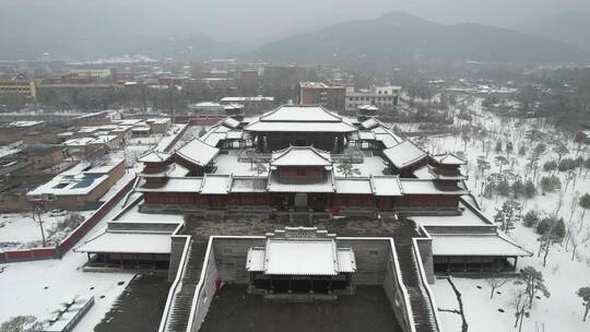 太原晋祠公园雪景航拍