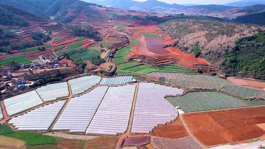 4K云南东川红土地山地耕地农业航拍视频