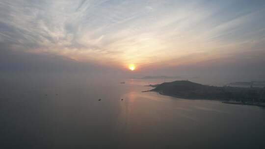 中国最美海岛长岛晚霞夕阳航拍