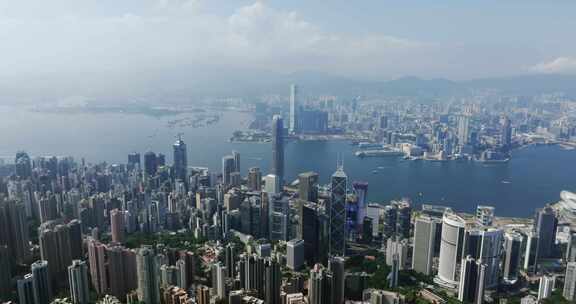 香港港岛中环航拍 晴天城市大景