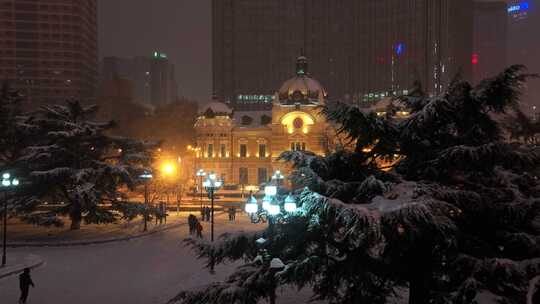 大连老建筑雪景航拍