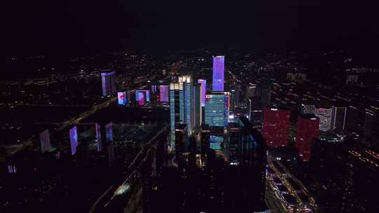 航拍杭州未来科技城夜景