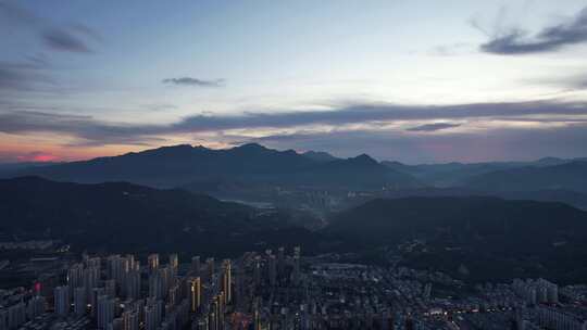 山川城市日落晚霞夕阳航拍