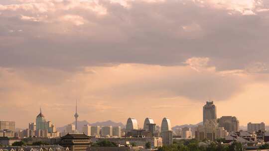 北京城市天际线 傍晚黄昏 云动 光影变化